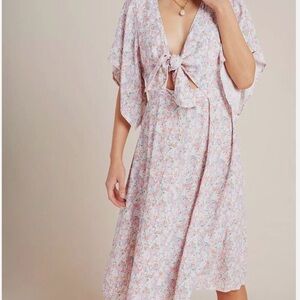 Faithfull the Brand Anthropologie Floral Pastel Tie-Front “ Vionette” Midi Dress